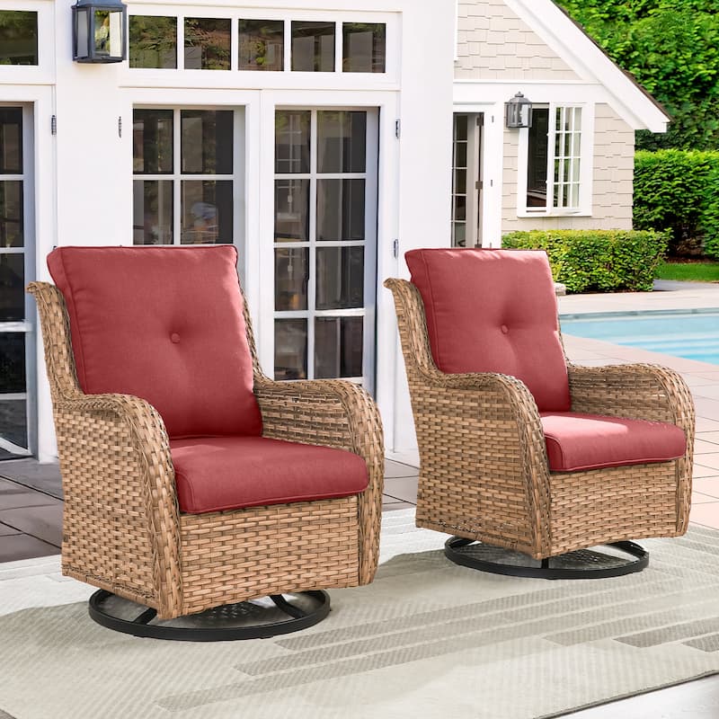 Pocassy PE Wicker Rocking Chair Swivel Chairs Glider Chair - Yellow - Red