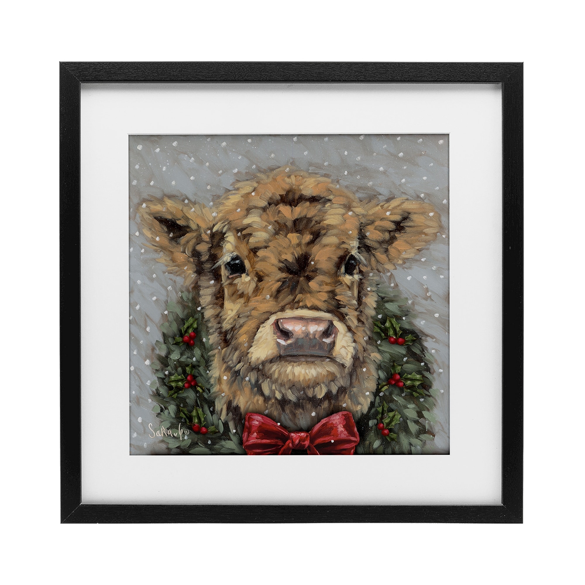 Stupell Snowy Day Christmas Cow Under Glass Framed Design By Sara G. Designs