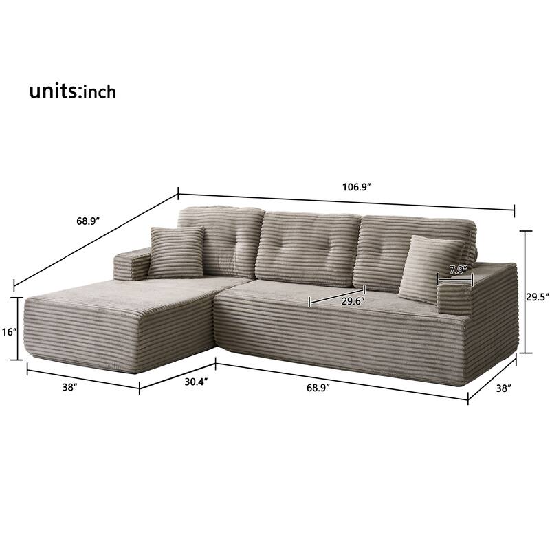 Floor Standing Compressed Couch L-shaped Sectional Sofa with Chaise