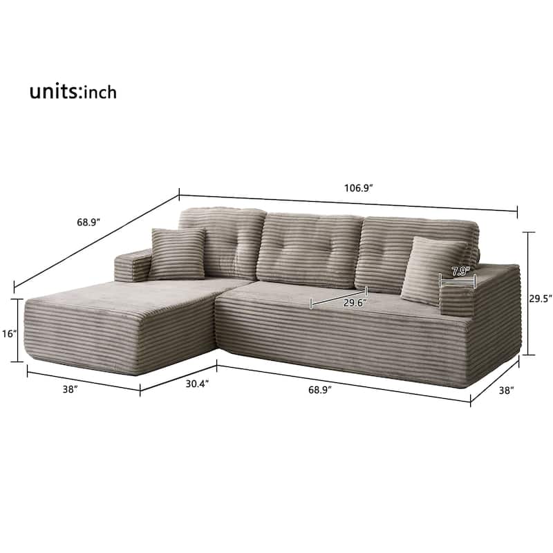 Rossetta Modern Minimalist Style L-Shape Compressed Corduroy Sectional Sofa with Right-Facing Chaise