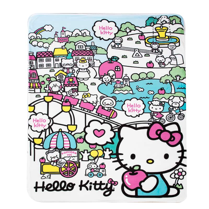 Sanrio Hello Kitty My Cute World Silk Touch Sherpa Throw Blanket Twin Size