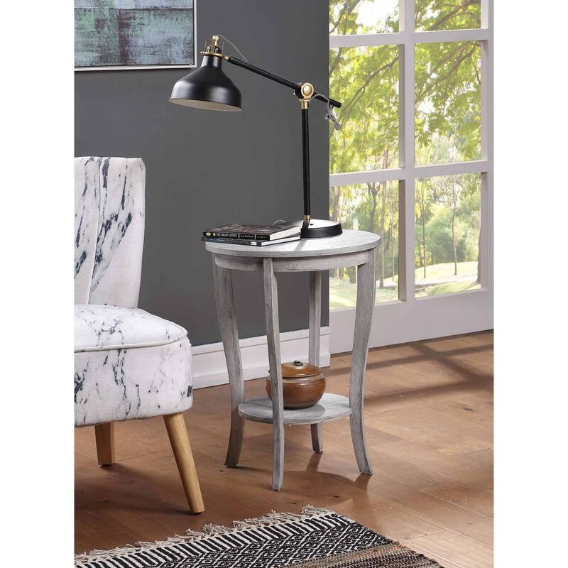 Convenience Concepts American Heritage Round End Table with Shelf - Wirebrush Light Grey