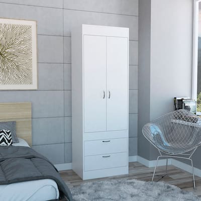 23.3" Modern Double-door Armoire with Hanging Rod and Two Drawer for Bedroom