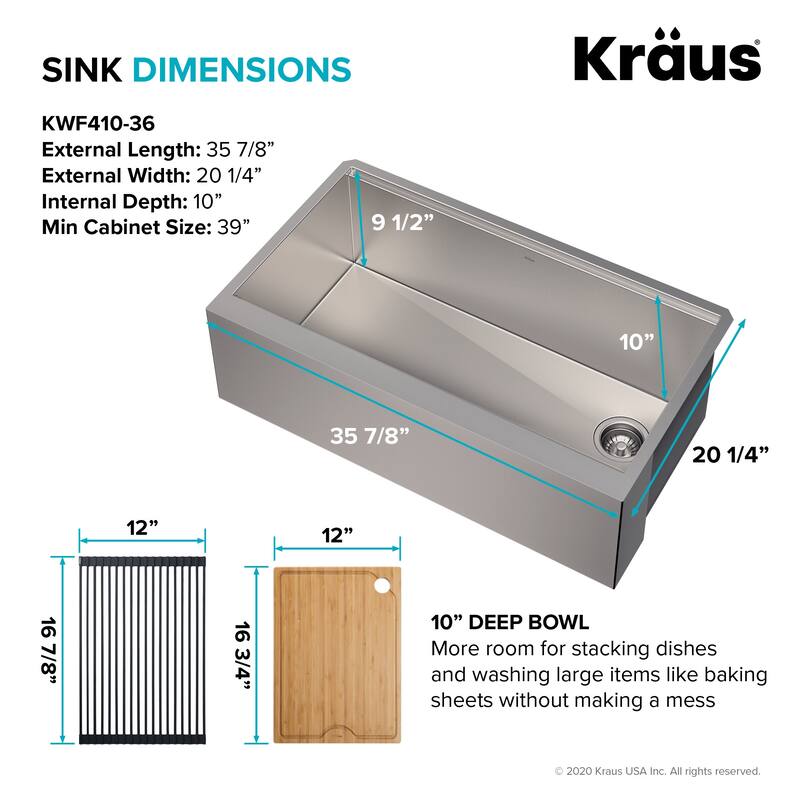 Kraus Kore 36" Farmhouse Single Basin Stainless Steel Kitchen Sink -