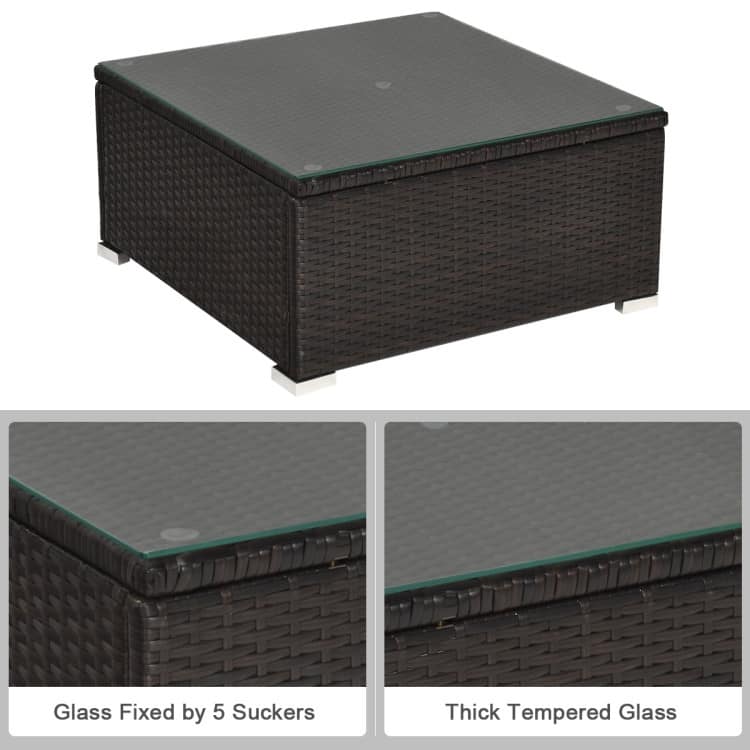 6 Pieces Outdoor Patio Rattan Furniture Set Sofa Ottoman with Coffee Table - 30'' x 30'' x 26''(L x W x H)