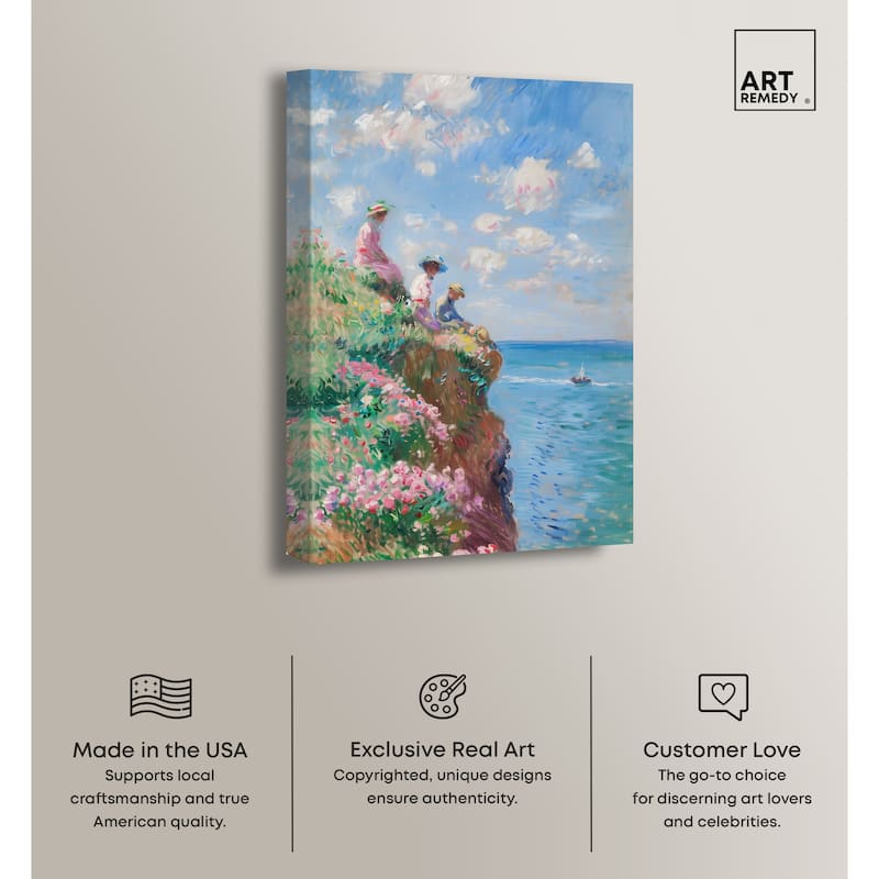 Art Remedy By The Seaside Gallery Wrapped Impressionism 1 Piece Canvas Wall Art /Monet And Van Gogh Inspired Art