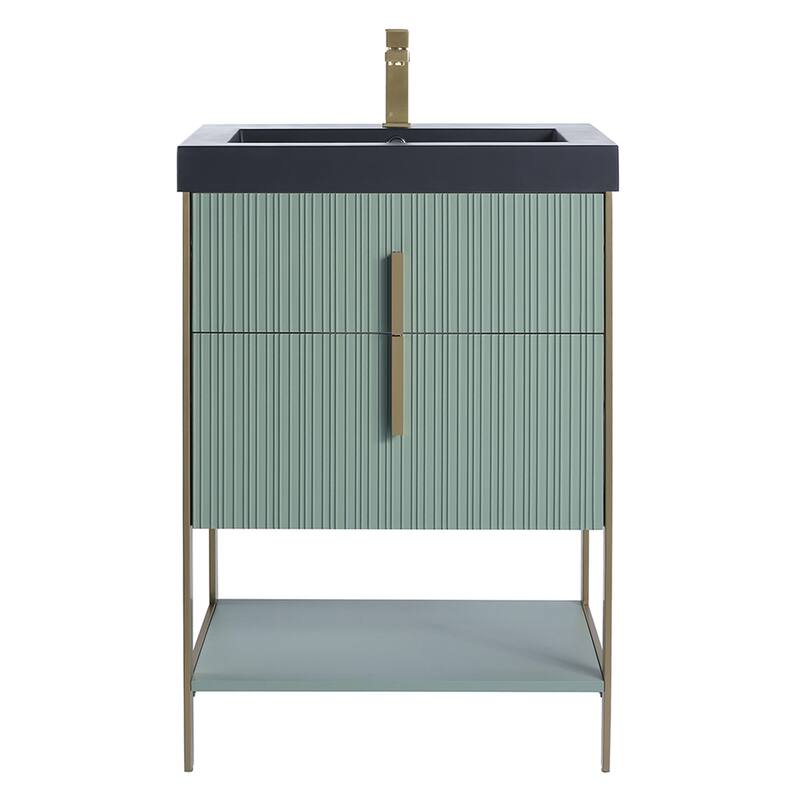 Fine Fixtures Serenity Modern Bathroom Vanity with Black Gel Acrylic Top