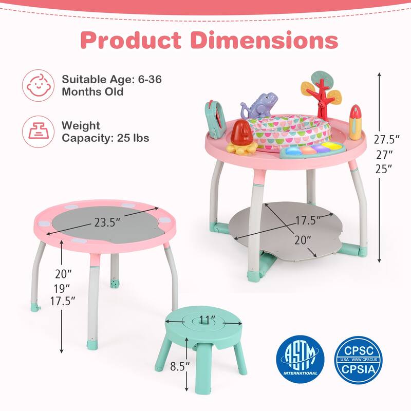 5-in-1 Baby Activity Center with Adjustable Height, Interactive Toys, Detachable Bounce Platform, and Study Desk for Kids