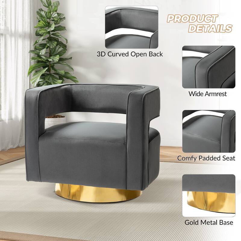 Carisa Modern Upholstered Swivel Open-Back Barrel Chair with Golden Base by HULALA HOME