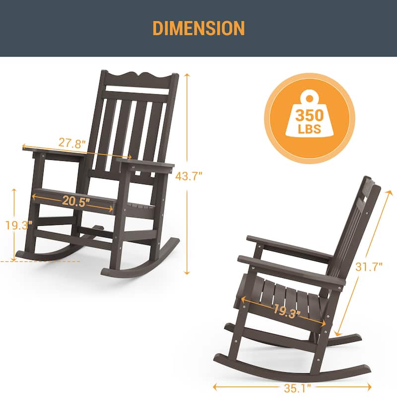 LIVOOSUN Patio Adirondack Chair Outdoor Plastic Rocking Chair Set of 2