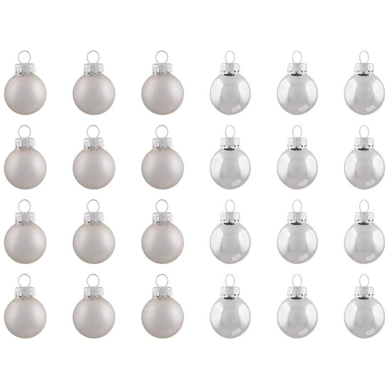 2-Finish Mini Christmas Glass Ball Ornaments - 1" (25mm) - Silver - 24ct