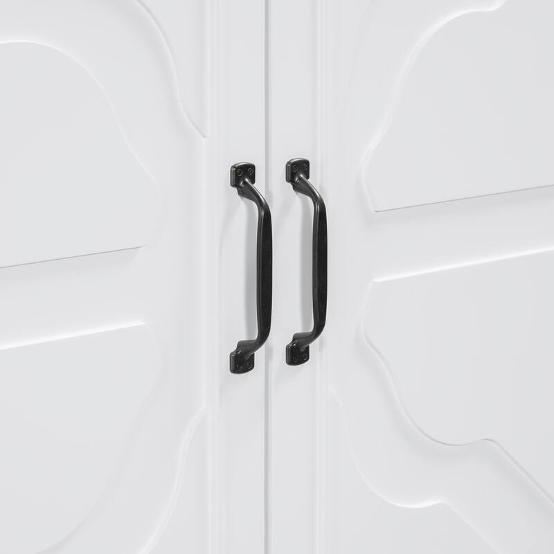 Wooden Sideboard with Metal Handles, Storage Cabinet with 4 Pine Door