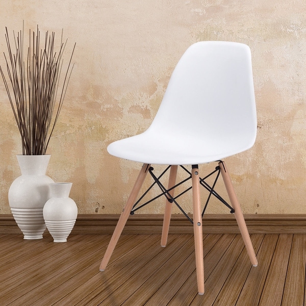 Costway Dining Side Armless Accent Chair Molded Plastic Seat Costway Dining Side Armless Accent Chair Molded Plastic Seat Eiffel Wood Legs White
