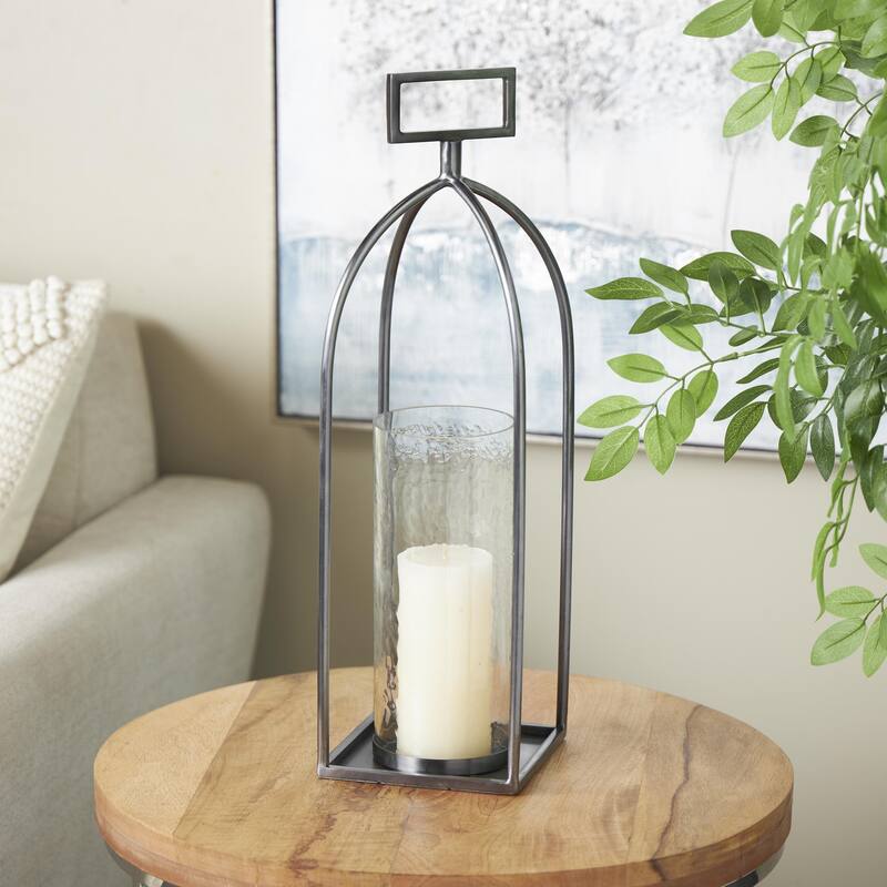 Metal Open Frame Candle Lantern with Rectangle Handles - Silver - Roche River Decor