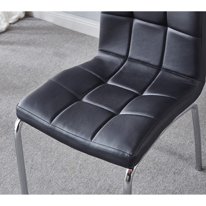 Set of 4 Modern Lattice Design Leatherette Dining Chair with Metal Legs