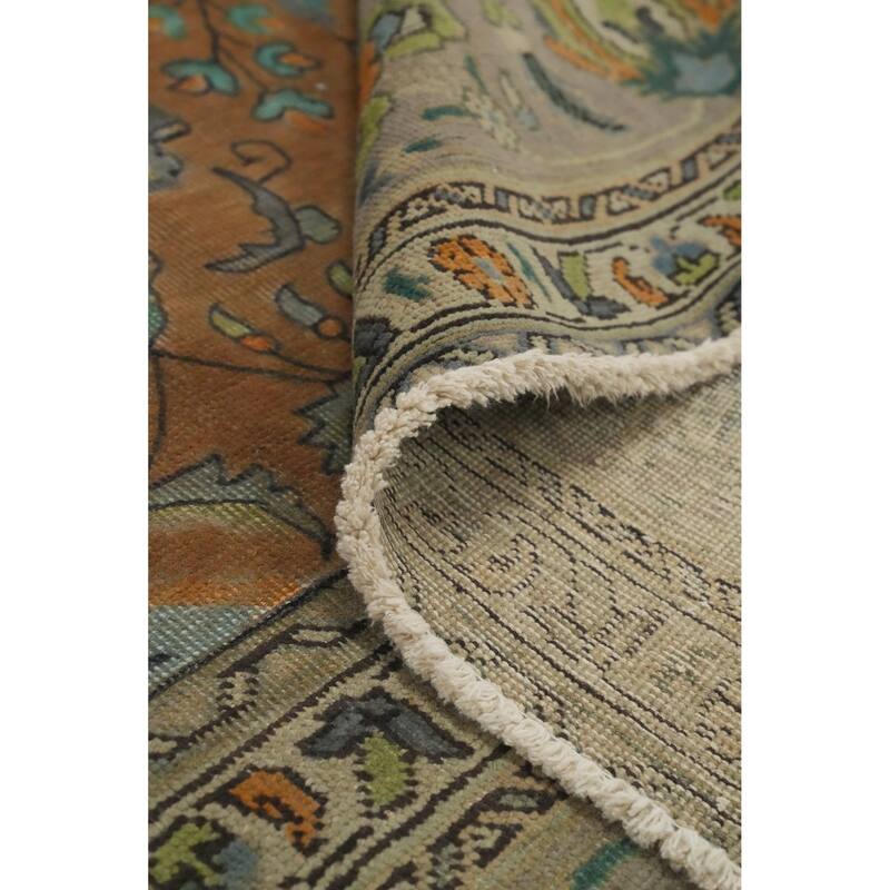 Hand Knotted Oriental 100% Wool Carpet Traditional Floral Brown Tabriz Area Rug - 13' 0'' X 10' 0''