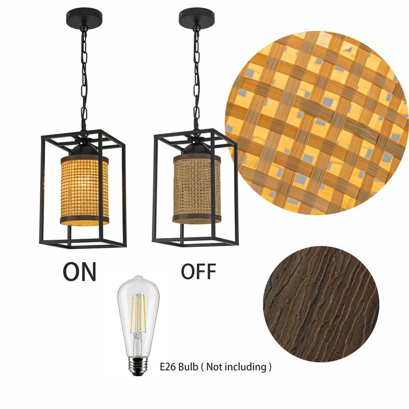 Nyla 1-Light Rattan Outdoor/Indoor Coastal Boho Lantern Pendant Light - 8" Wide