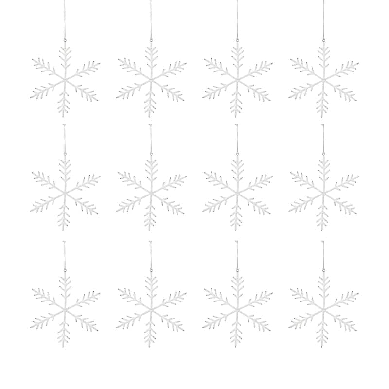 Beaded Snowflake Christmas Hanging Décor Ornaments, Set of 12, 10"