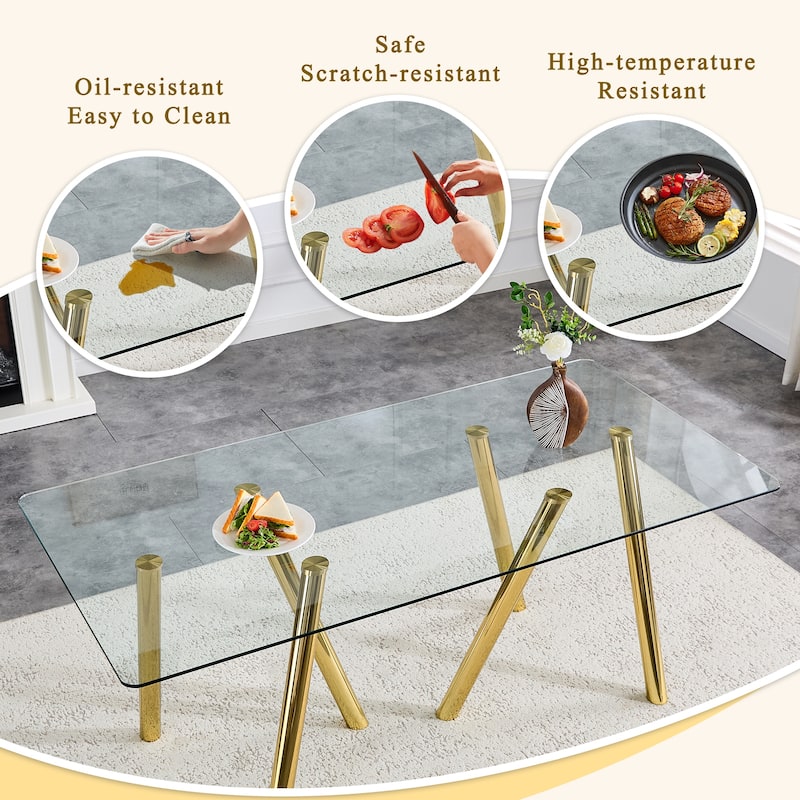 71-Inch Tempered Glass Dining Table with Sturdy Metal Legs