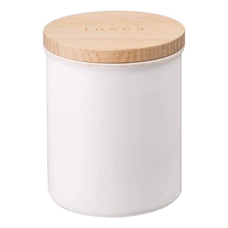 Yamazaki Home Ceramic Canister - Four Styles, Ceramic, Plain, 15.25 oz., 450 ml - L 3.74 x W 3.74 x H 4.53 inches - White - L 3.74 x W 3.74 x H  4.53 inches