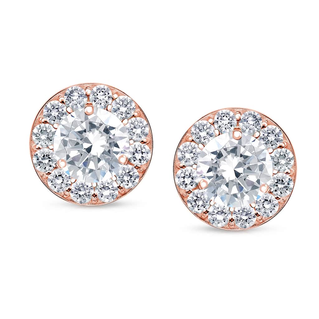 Auriya 14k Rose Gold 1ct TDW Round Halo Diamond Stud Earrings (G-H, VS1-VS2)