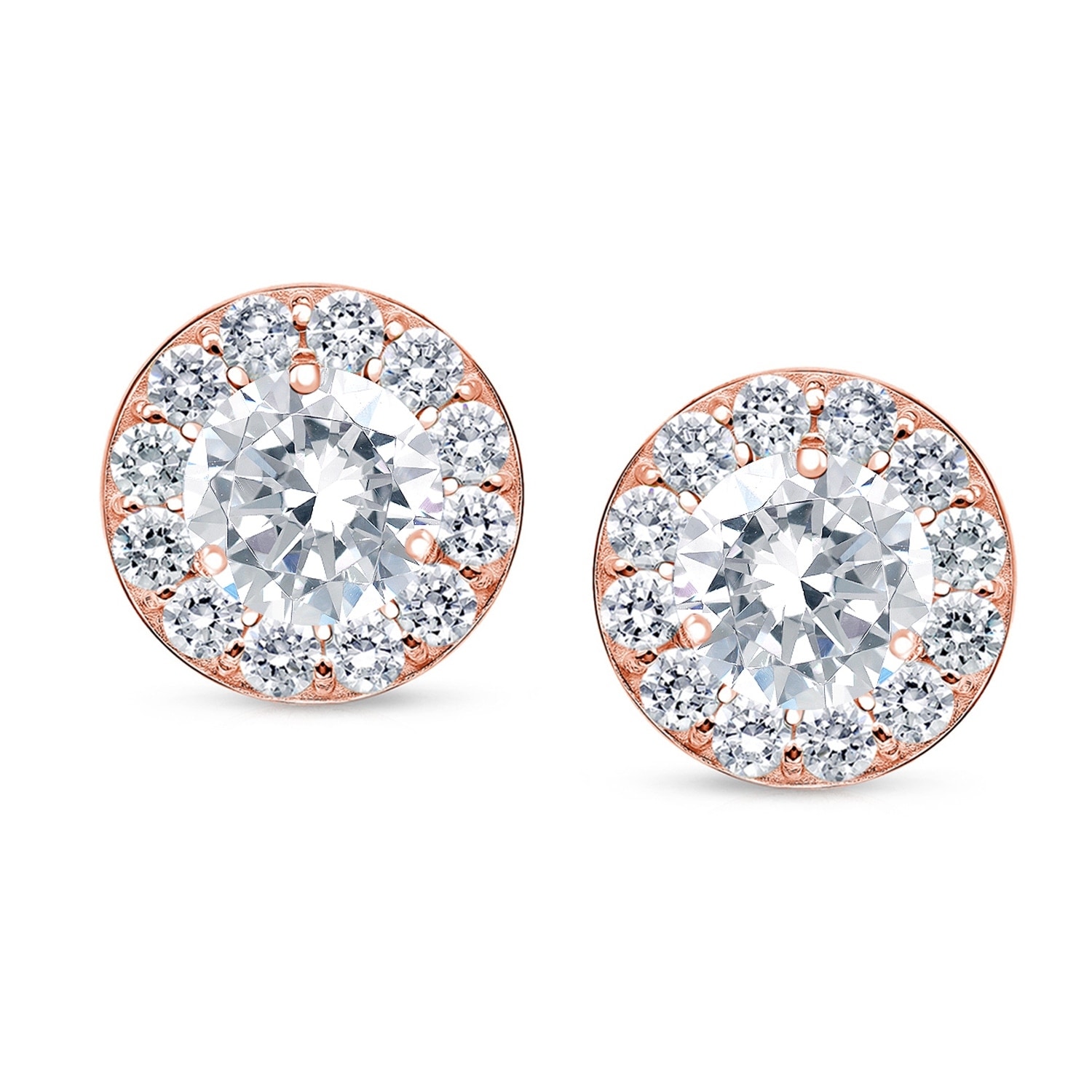 Auriya 14k Rose Gold 1ct TDW Round Halo Diamond Stud Earrings (G-H, VS1-VS2)