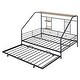 preview thumbnail 20 of 18, Metal Full Size House Bed with Trundle and Built-in Shelf and Grid,Kids and Baby