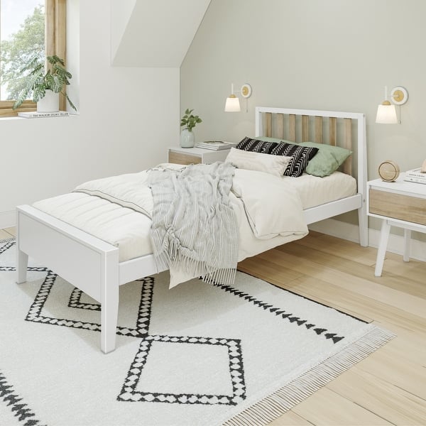 slide 2 of 24, Max and Lily Scandinavian Twin-Size Bed with Slatted Headboard White/Blonde
