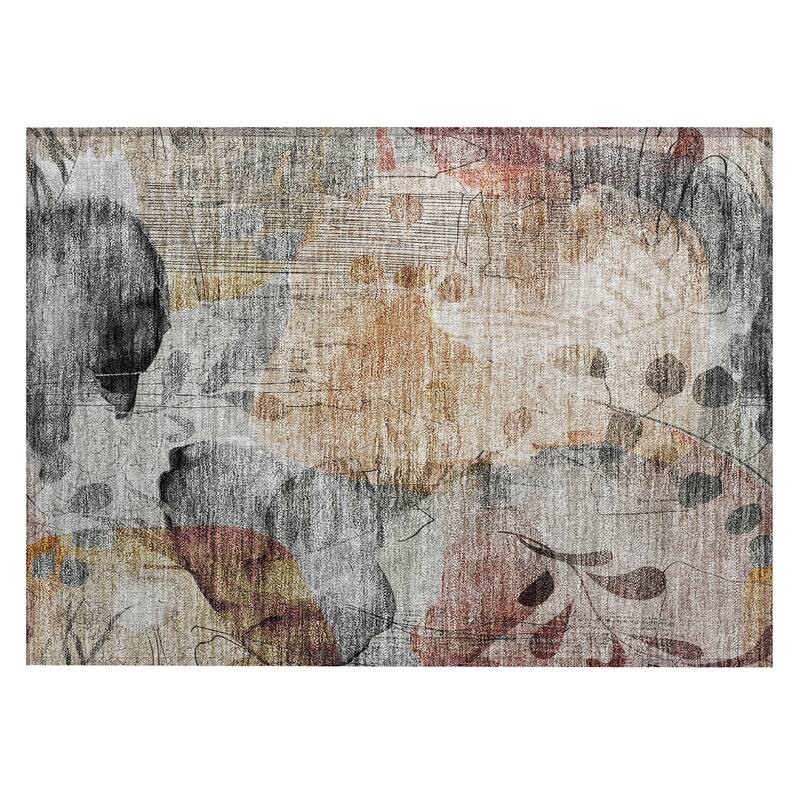 Machine Washable Indoor/ Outdoor Chantille Abstract Floral Rug