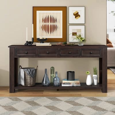 Console Table with Storage Drawers and Bottom Shelf