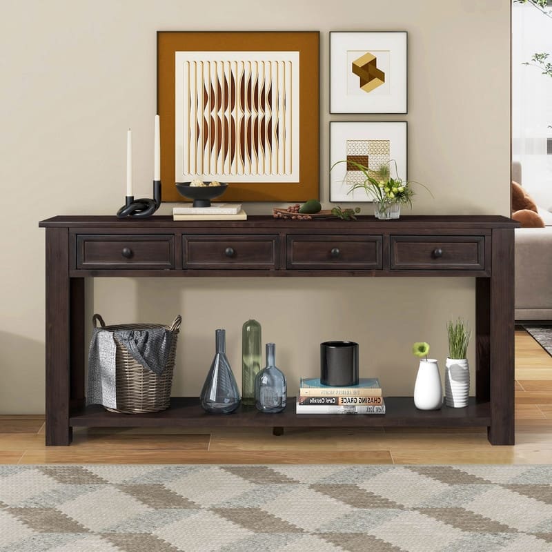 Console Table with Storage Drawers and Bottom Shelf