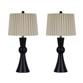 Pair of 27" Metal Table Lamps in Black with Designer Mini-Fluted Shades - 27