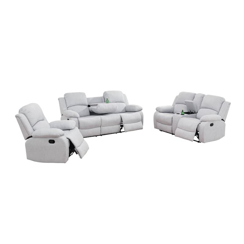 Grey Flannel 3-Piece Couch Living Room Sofa Set