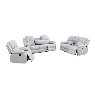 Grey Flannel 3-Piece Couch Living Room Sofa Set