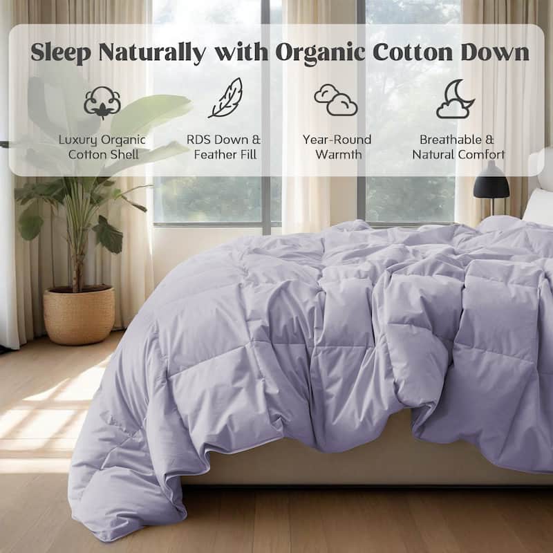 All Season 100% Organic Cotton Down Breathable Duvet Insert Medium Warmth Comforter - Cal King (108"x94") - Medium Weight Purple