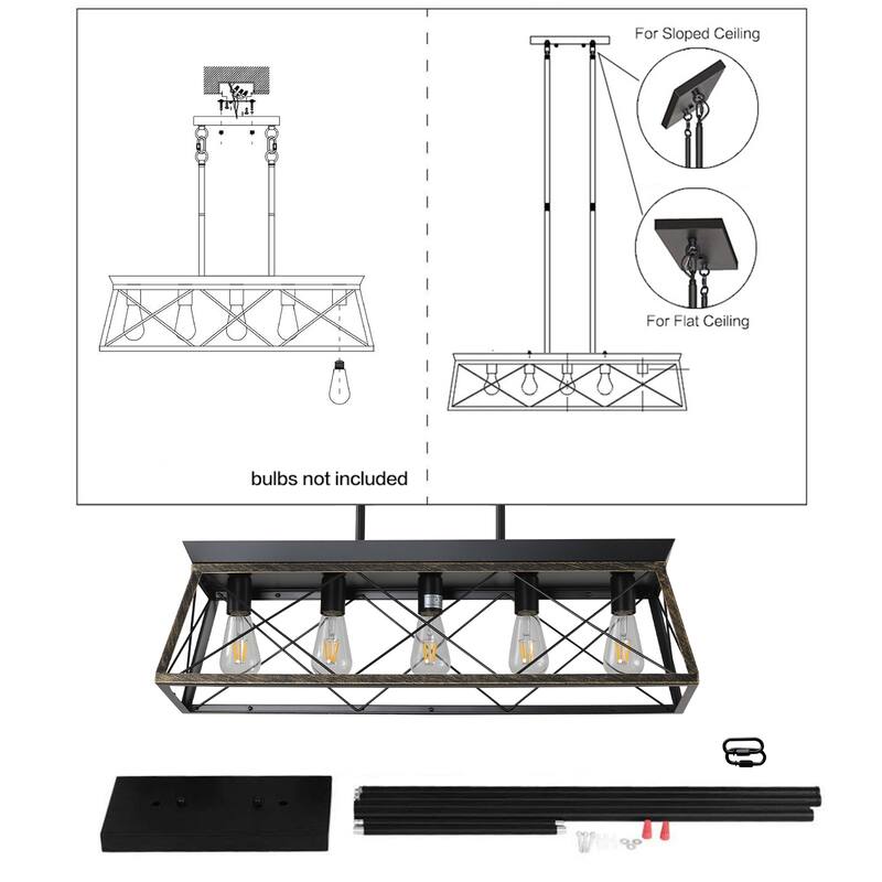 Cusp Barn 5-Light Chandelier,Rectangular Pendant Light,Modern Ceiling Light,Farmhouse Lamp with Adjustable Downrod for Indoor