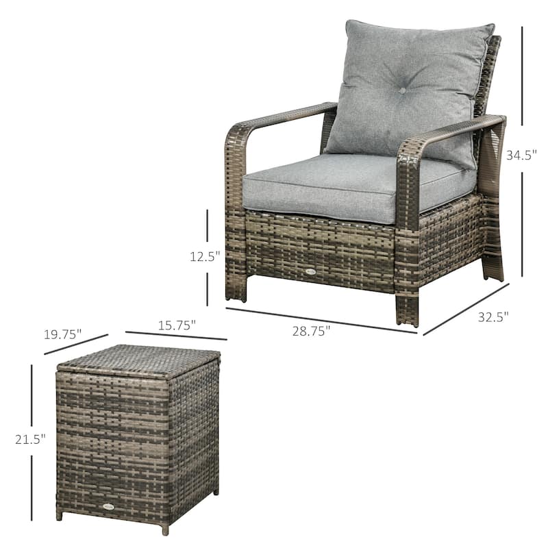 Outsunny 3 Piece PE Rattan Wicker Bistro Set with Cushions, Conversation Furniture Set for Backyard, Garden, Patio