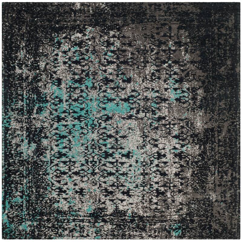SAFAVIEH Classic Vintage Boho Milyonka Distressed Oriental Cotton Rug - 6' Square - Navy/Teal