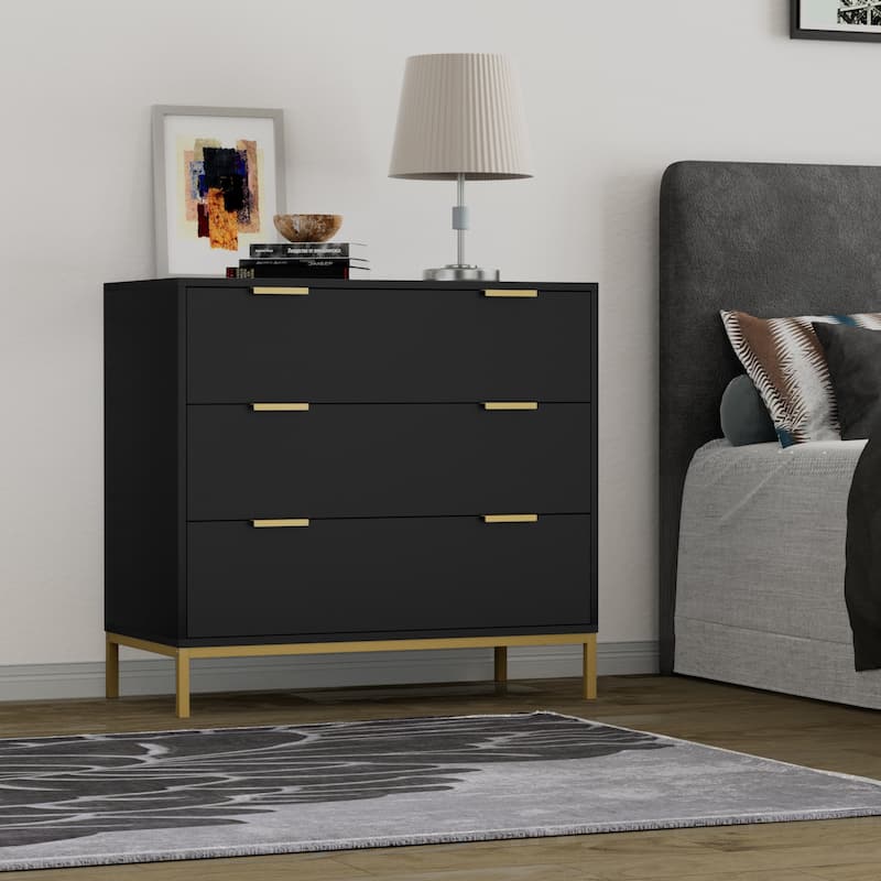 31.5" W 3-Drawer Black Dresser Modern Wood Chest of Drawers Storage Organizer for Bedroom
