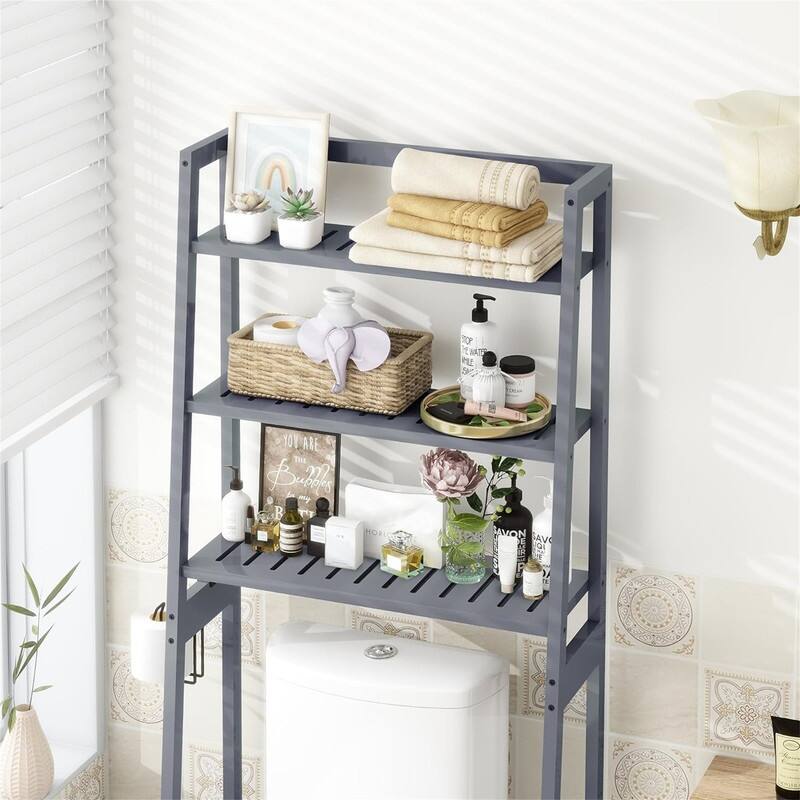 Over The Toilet Storage - 11.02"D x 25.59"W x 61.42"H - Grey