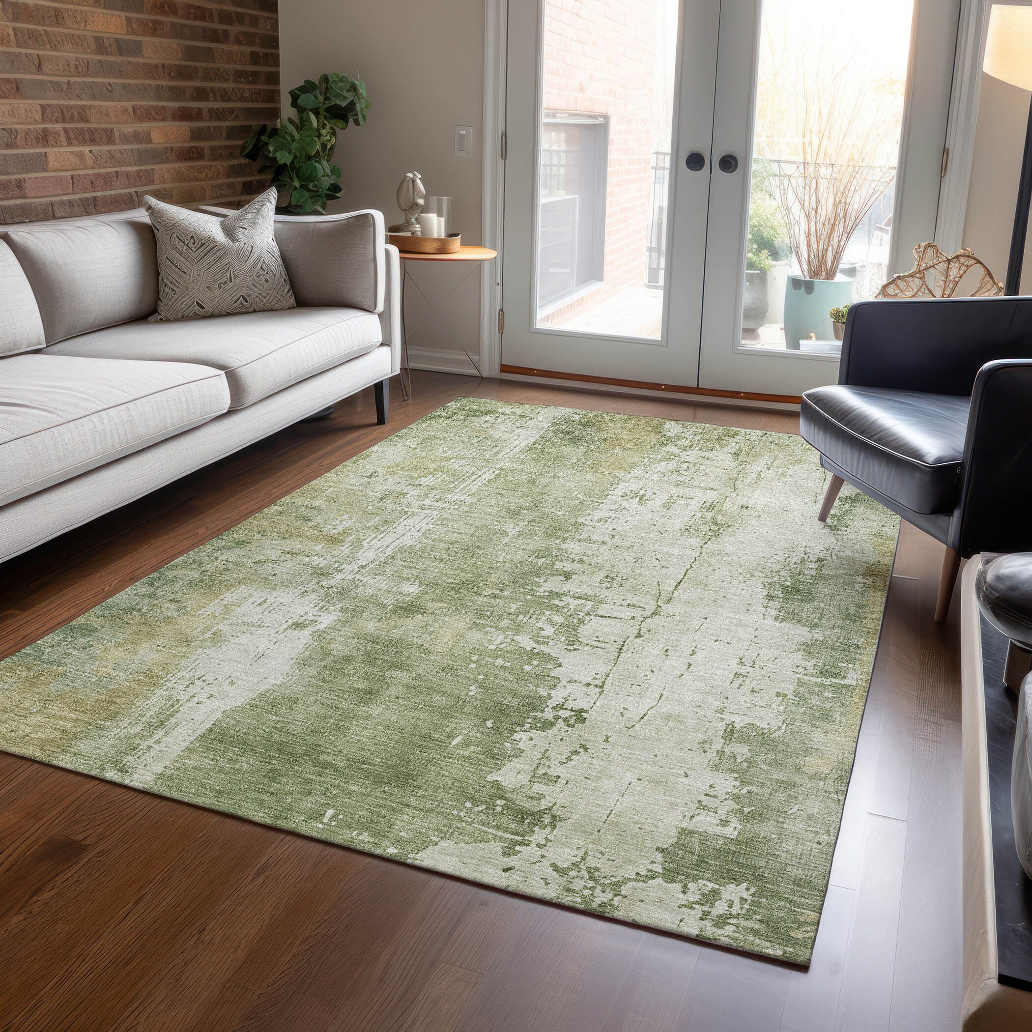 Machine Washable Indoor/ Outdoor Abstract Modern Chantille Rug
