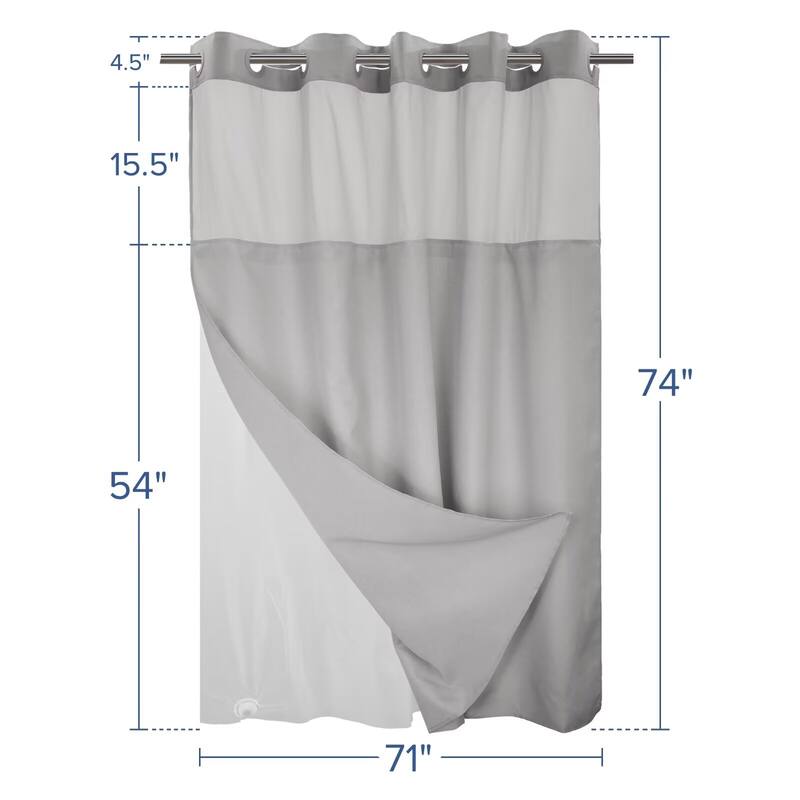 No Hook Slub Linen Texture Shower Curtain with PEVA Snap-in Liner