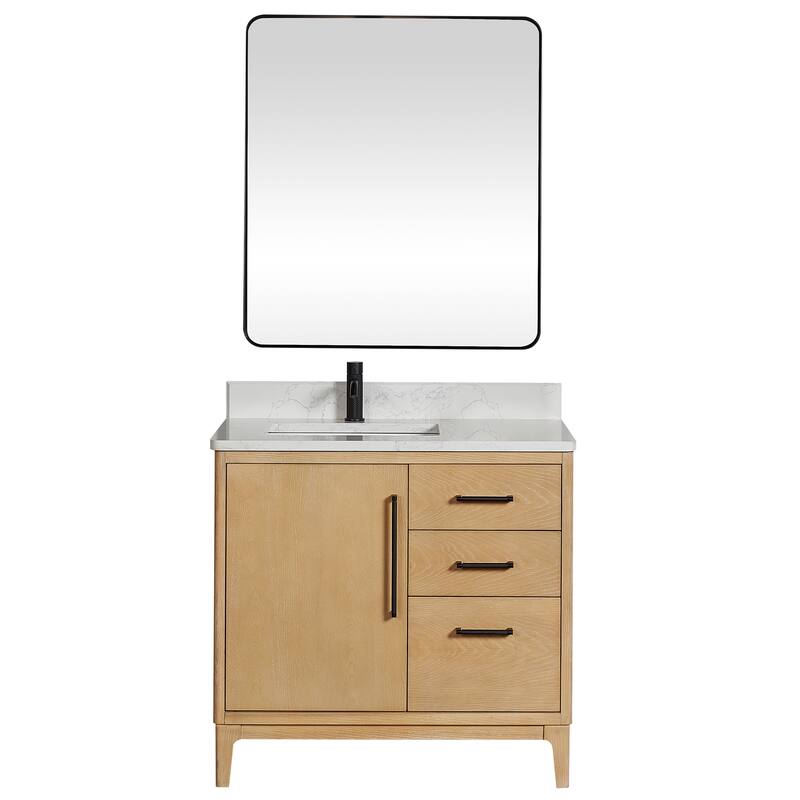 Miseno MV-GARA36-GWT Gara 36" Free Standing Single Basin Vanity Set - Washed Ash Grey - Ash Finish