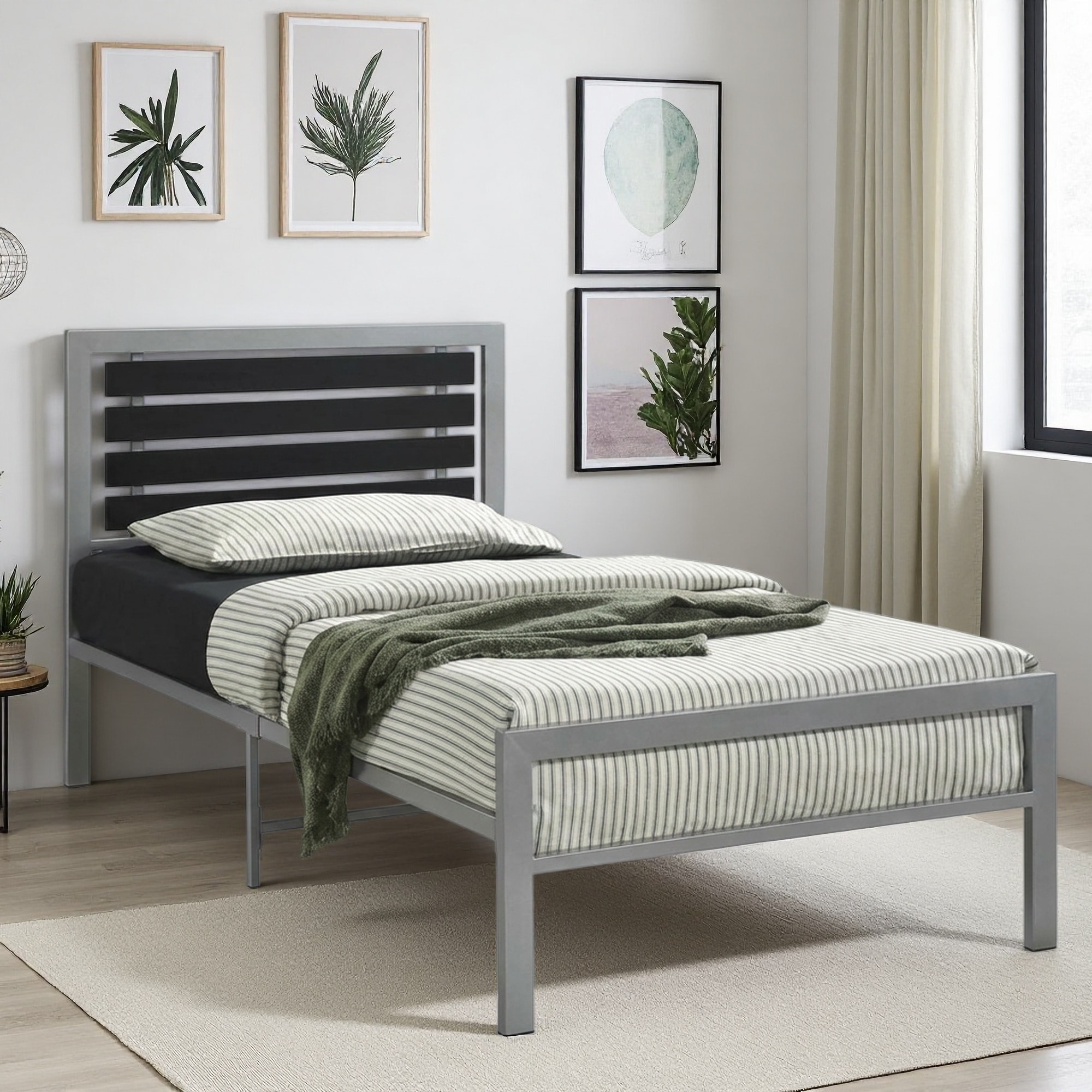 Twin Size Metal Platform Bed Frame with Headboard & Footboard and No Box Spring Needed