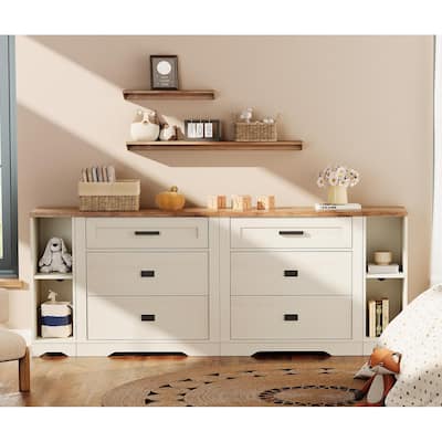 WAMPAT Farmhouse 4 in 1 Dresser TV Stand with 6 Drawers and Open Storage