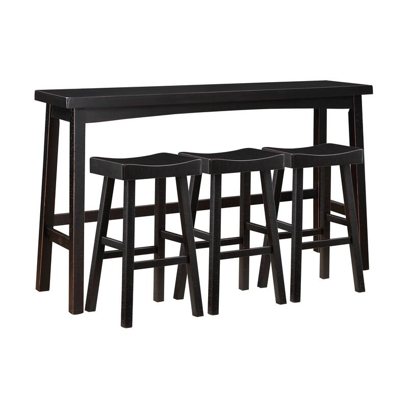 Transitional 4-Piece Pub Height Set, Table and Bar Stools Black and Brown Finish Solid Rubberwood Furniture