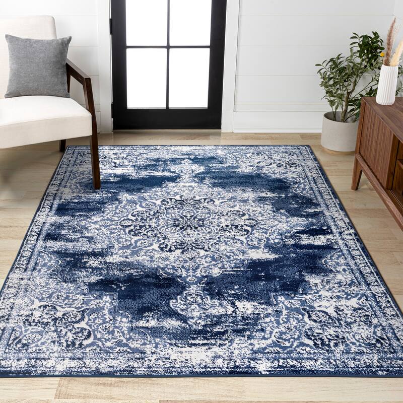 JONATHAN Y Rosalia Ornate Medallion Modern Area Rug - 2 X 8 - Navy/Ivory