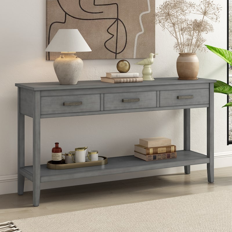 Contemporary 3-Drawer Console Table with 1 Shelf - Grey