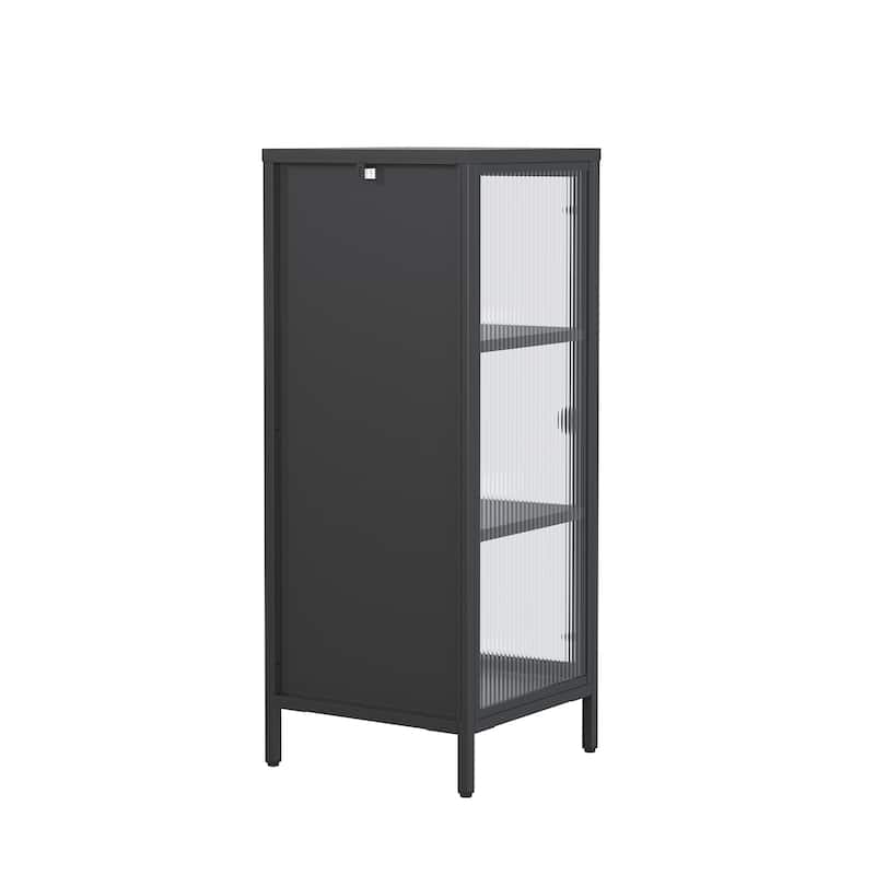Benoite 40.02-inch Black One Door Metal Storage Cabinet with Fluted Clear Door and Gold Handle - 40.02