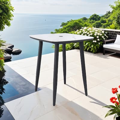 35.4'' Outdoor Bistro Bar Table with Sintered Stone Top, Umbrella Hole